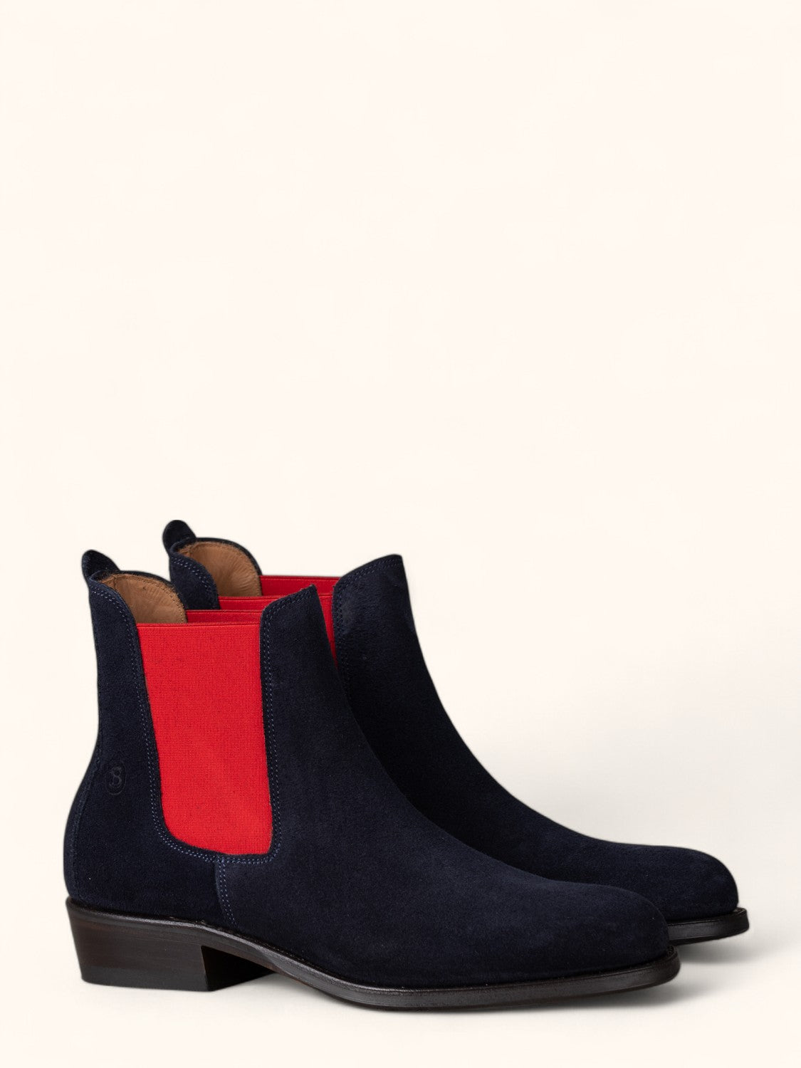 Chelsea Suede Boot in Navy and Red Elastic – The Spanish Boot Company