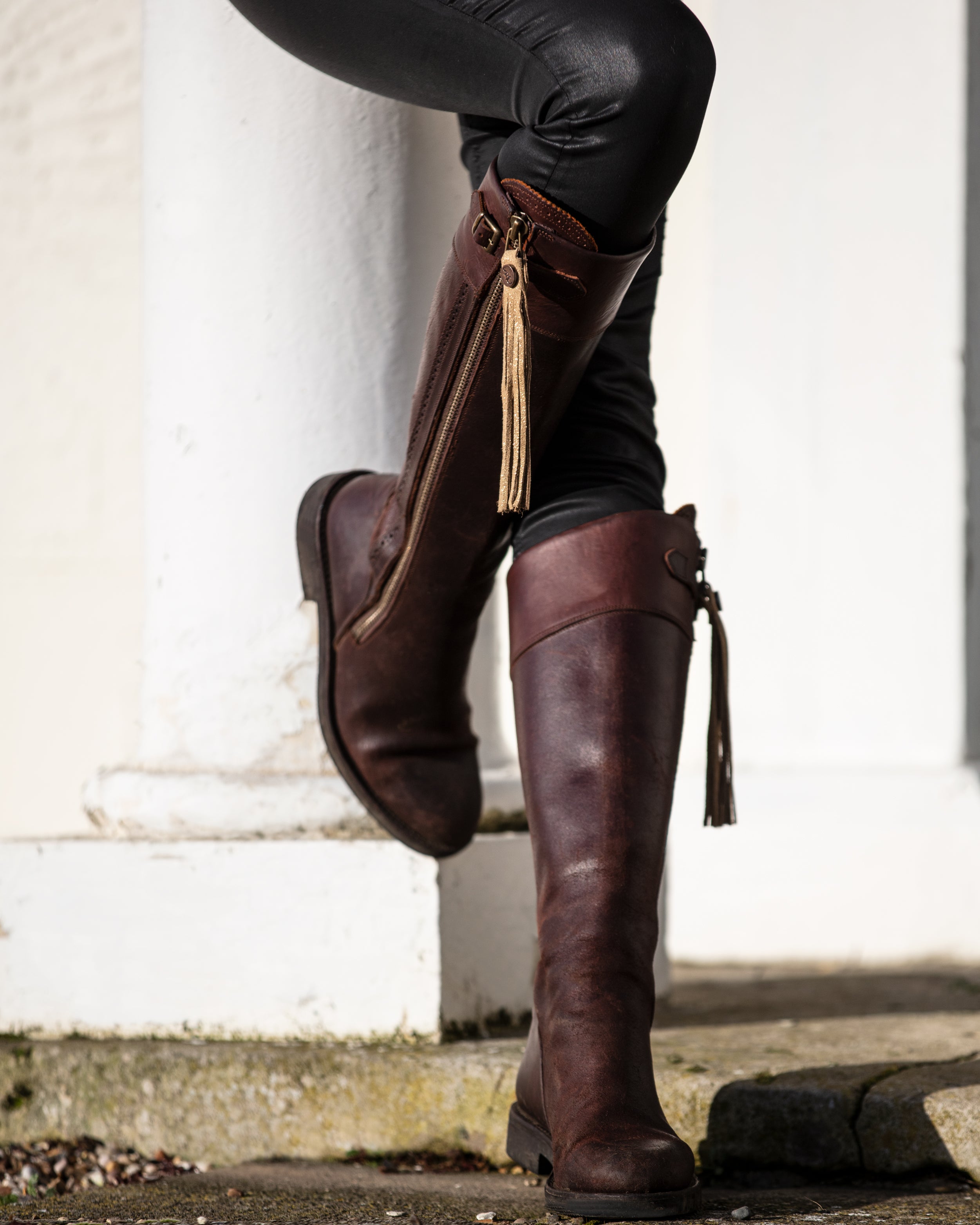 Leather boots with tassels clearance