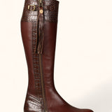 Tall Mock Croc Leather - Brown