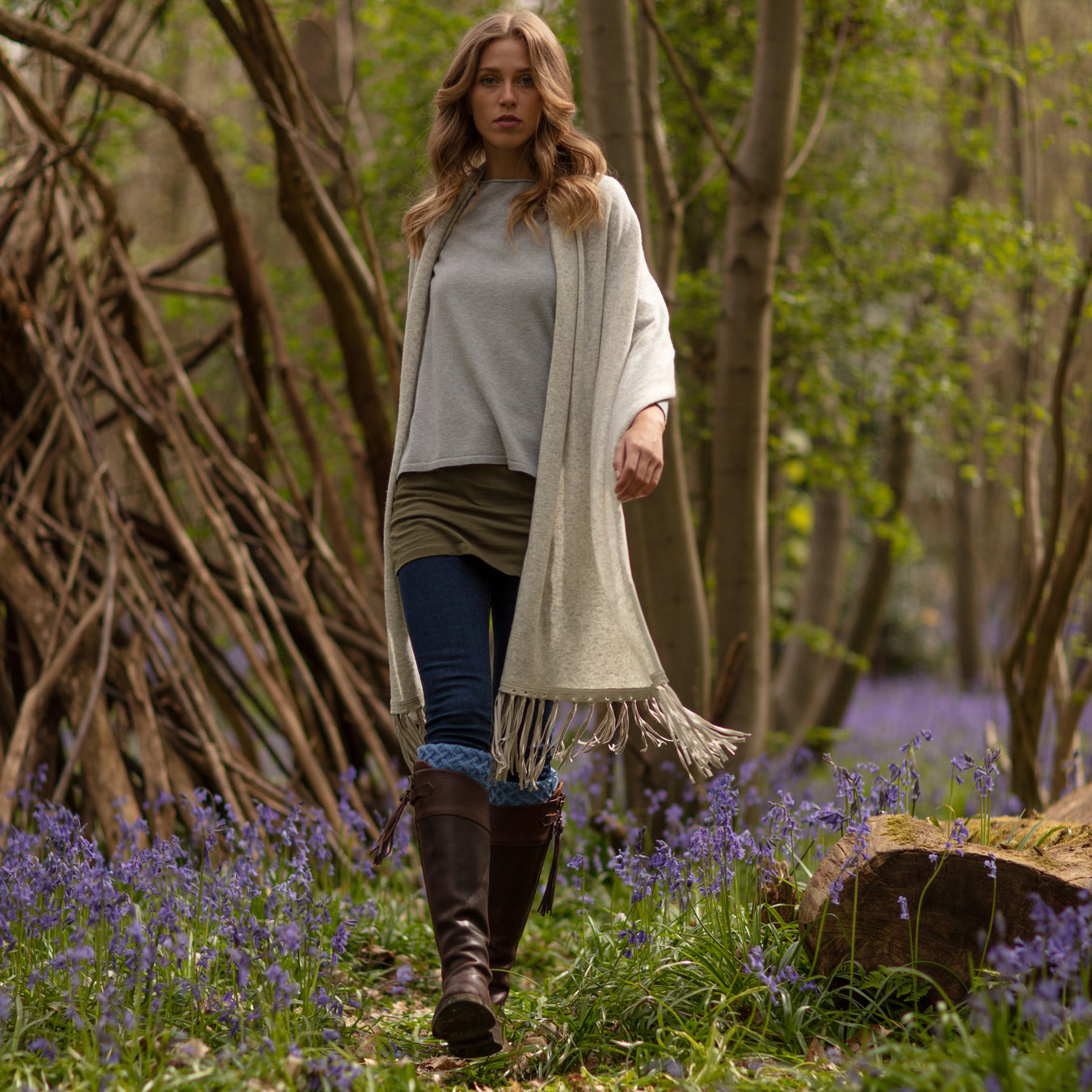 Classic Spanish Boots in a spring bluebell wood