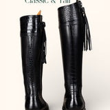 Tall Mock Croc Leather - Black