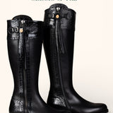 Tall Mock Croc Leather - Black