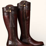 Tall Mock Croc Leather - Brown
