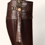 Tall Spanish Boots Heeled - Mock Croc Brown