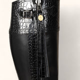 Tall Mock Croc Leather - Black