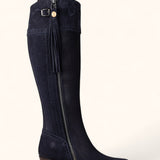 Tall Spanish Boots Heeled - Navy Suede