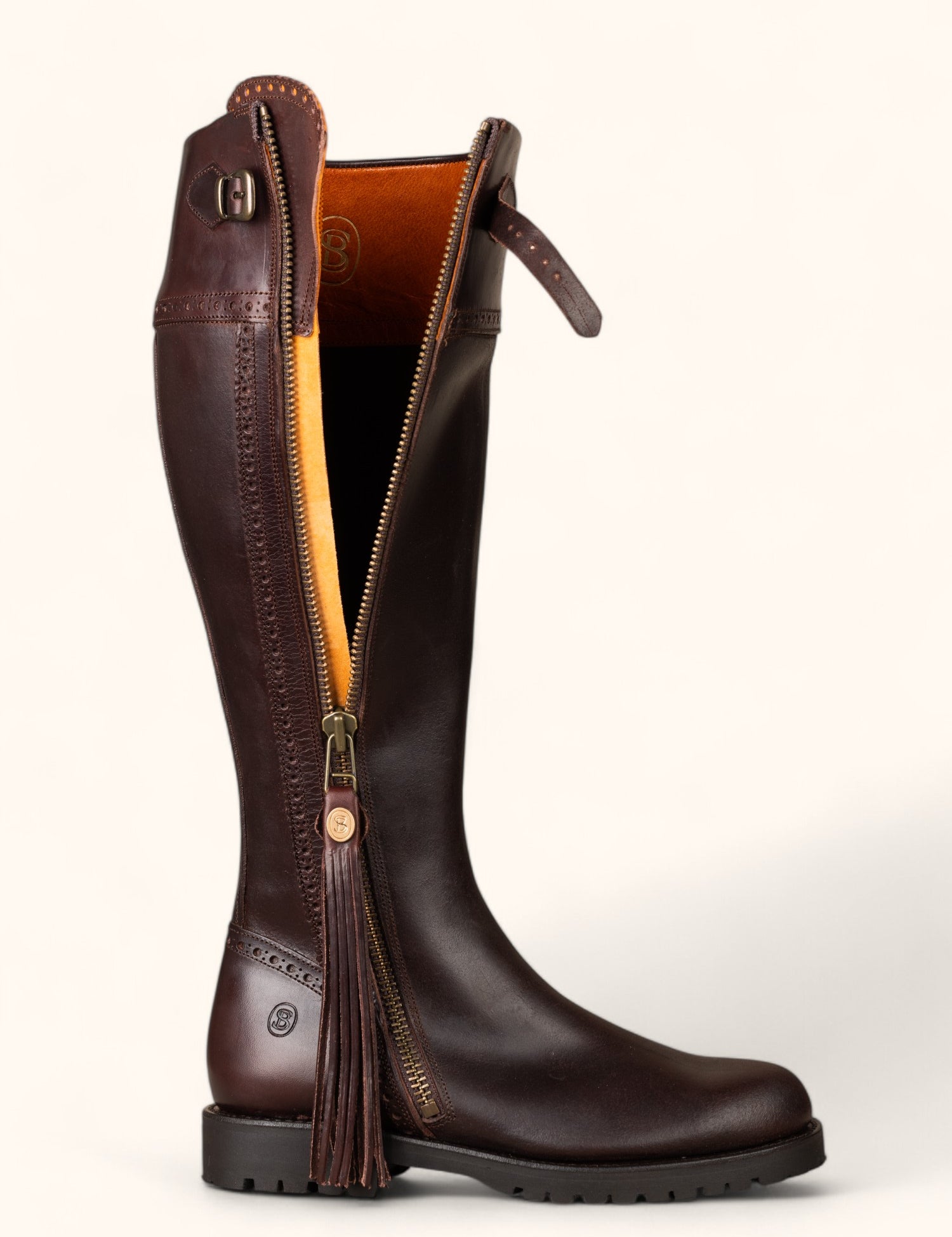Tall Spanish Leather Boots - Tread Sole - Rustic Brown