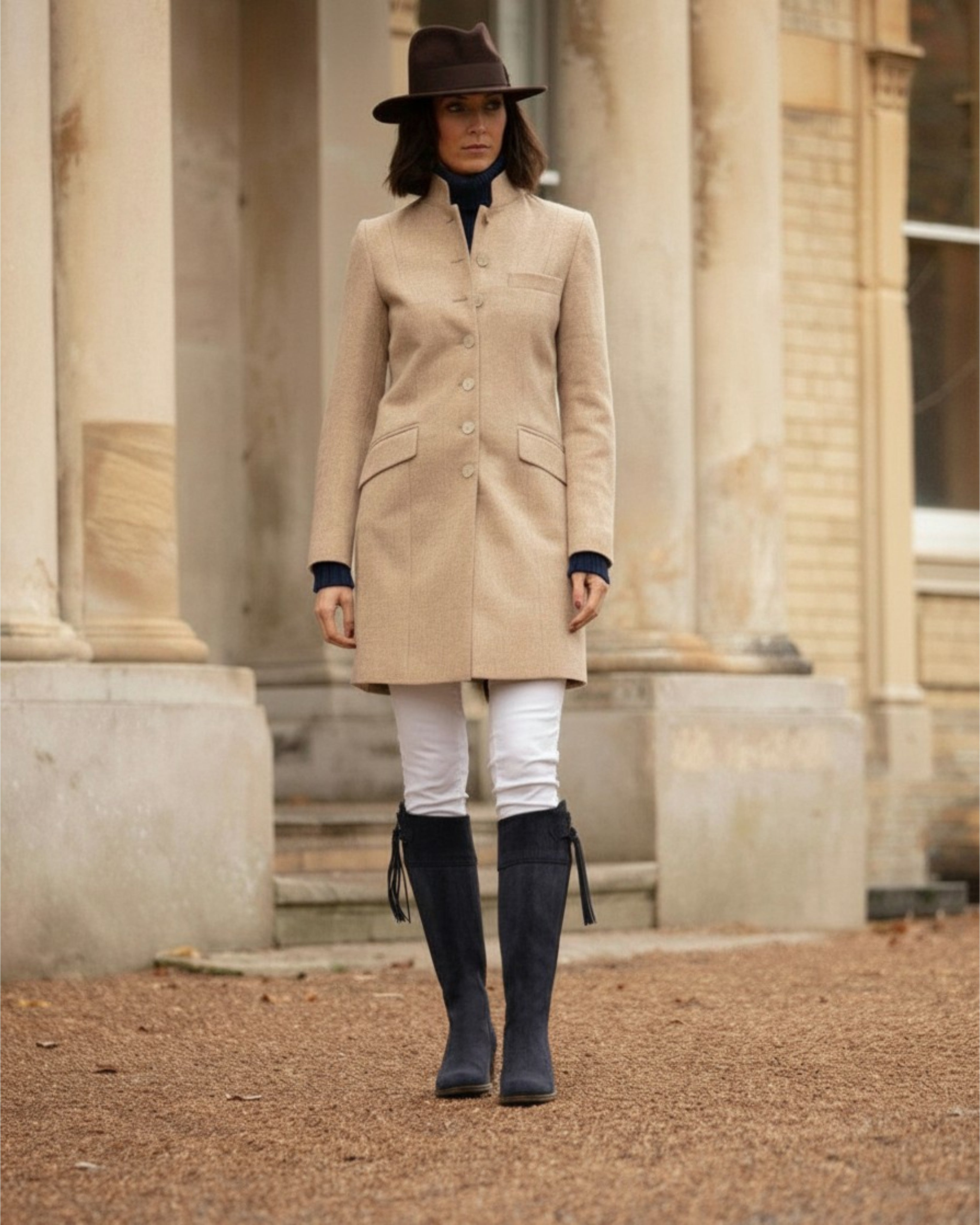 Tall Spanish Boots Heeled - Navy Suede