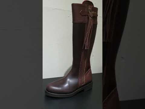 Classic Spanish Riding Boot Brown Leather Flat Sole
