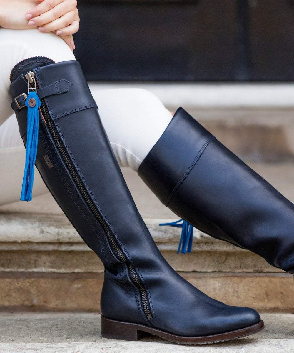 The Spanish Boot Company Leather boots Spanish Riding Boots tall: Navy (leather sole)